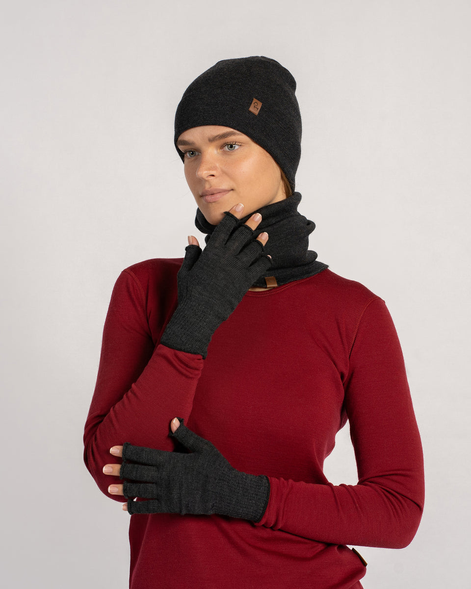 handschuhe und schal damen Damen Merino Liner Schlauchschal, Mütze & Handschuhe Set ❤️ menique
