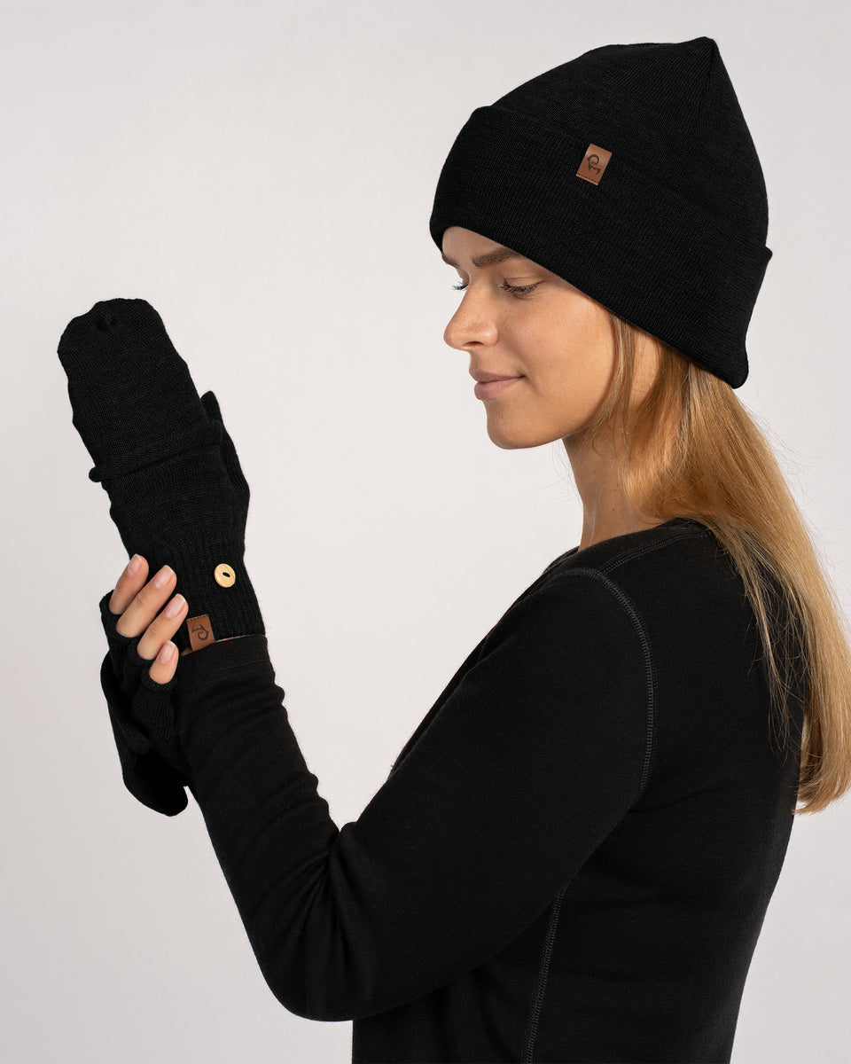 100% Merinowolle wandelbares Handschuh- und Mützenset für Damen ❤️ menique 