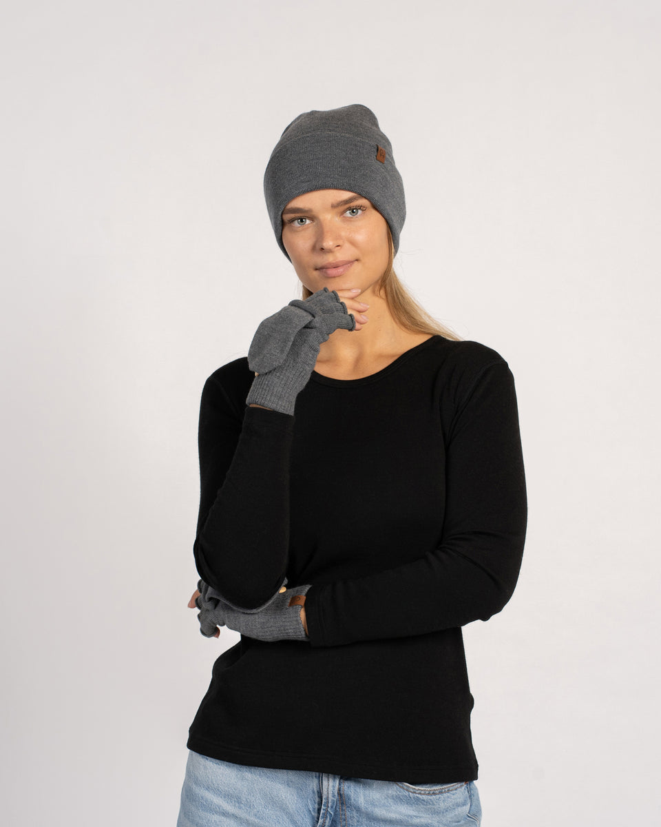 100% Merinowolle wandelbares Handschuh- und Mützenset für Damen ❤️ menique 