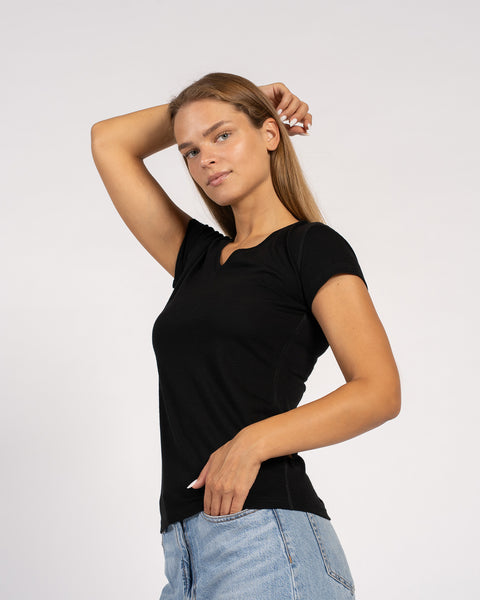 Damen Slim Fit V-Ausschnitt T-Shirt
