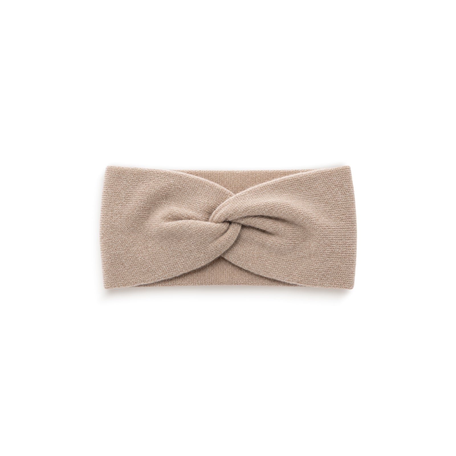 A dark gray knit headband featuring a twisted knot design in the center, displayed flat against a plain white background.