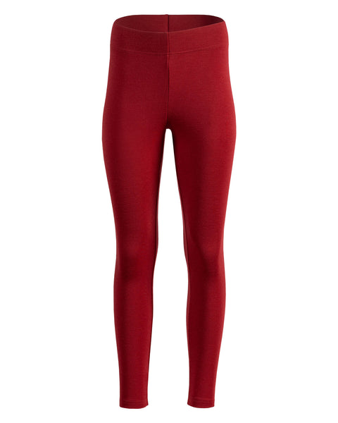 the menique women&#39;s legging from 250gsm merino in royal cherry  color, front view.