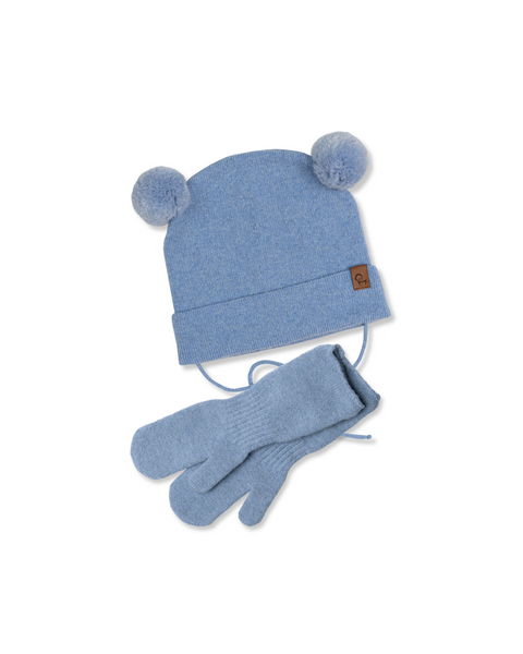 Knitted Baby Beanie &amp; Mitten&#39;s 2-Piece Set Light Blue