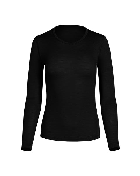 Damen 160 Thermo Langarmshirt Rundhalsausschnitt Schwarz