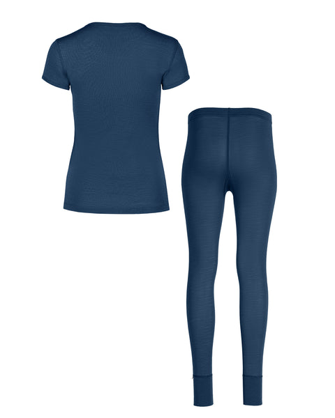 Packshot of women&#39;s merino wool short sleeve and leggings set