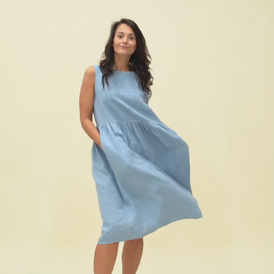 Leinen-Kittelkleid Maya Cloudy Blue 