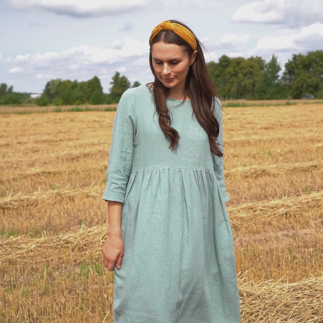 Linen Smock Dress Lucy Mint Green