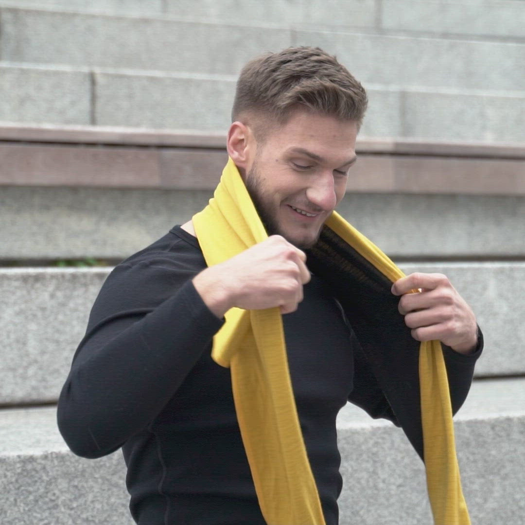 menique merino mens scarf black power mango yellow