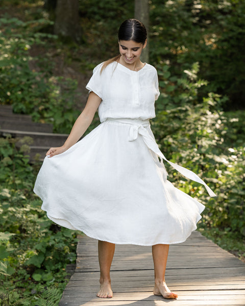 Linen Front Button Dress Brigit Pure White