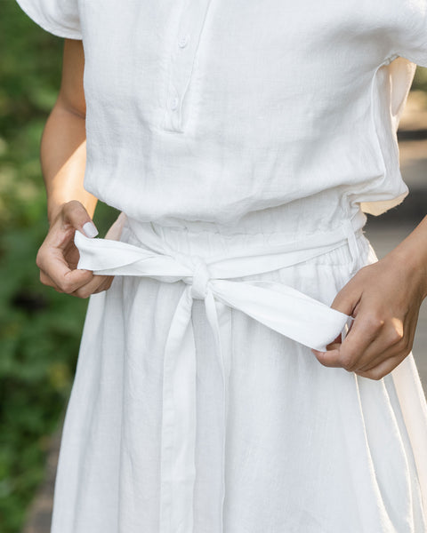 Linen Front Button Dress Brigit Pure White