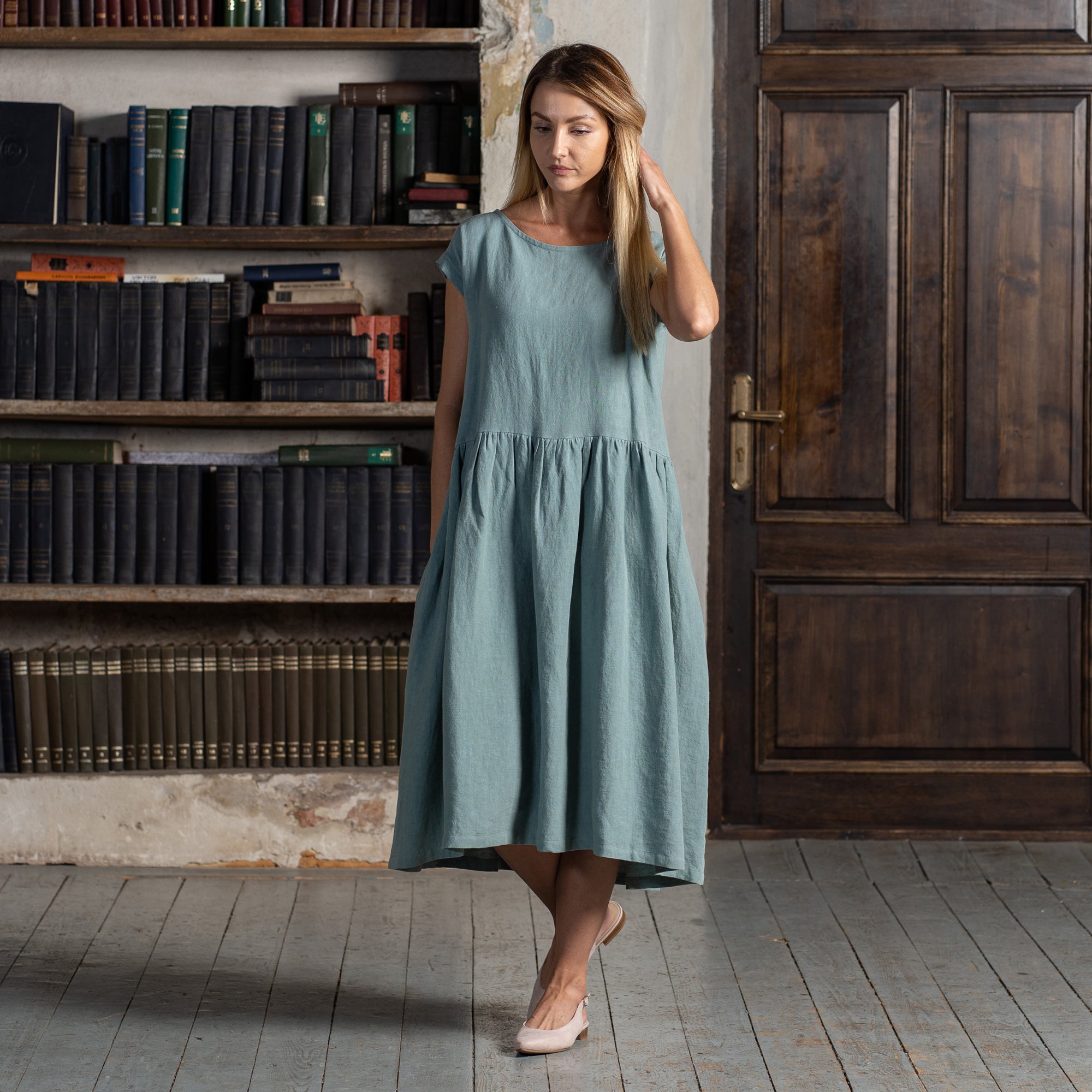 Linen Smock Dress Cecilia Mint Green