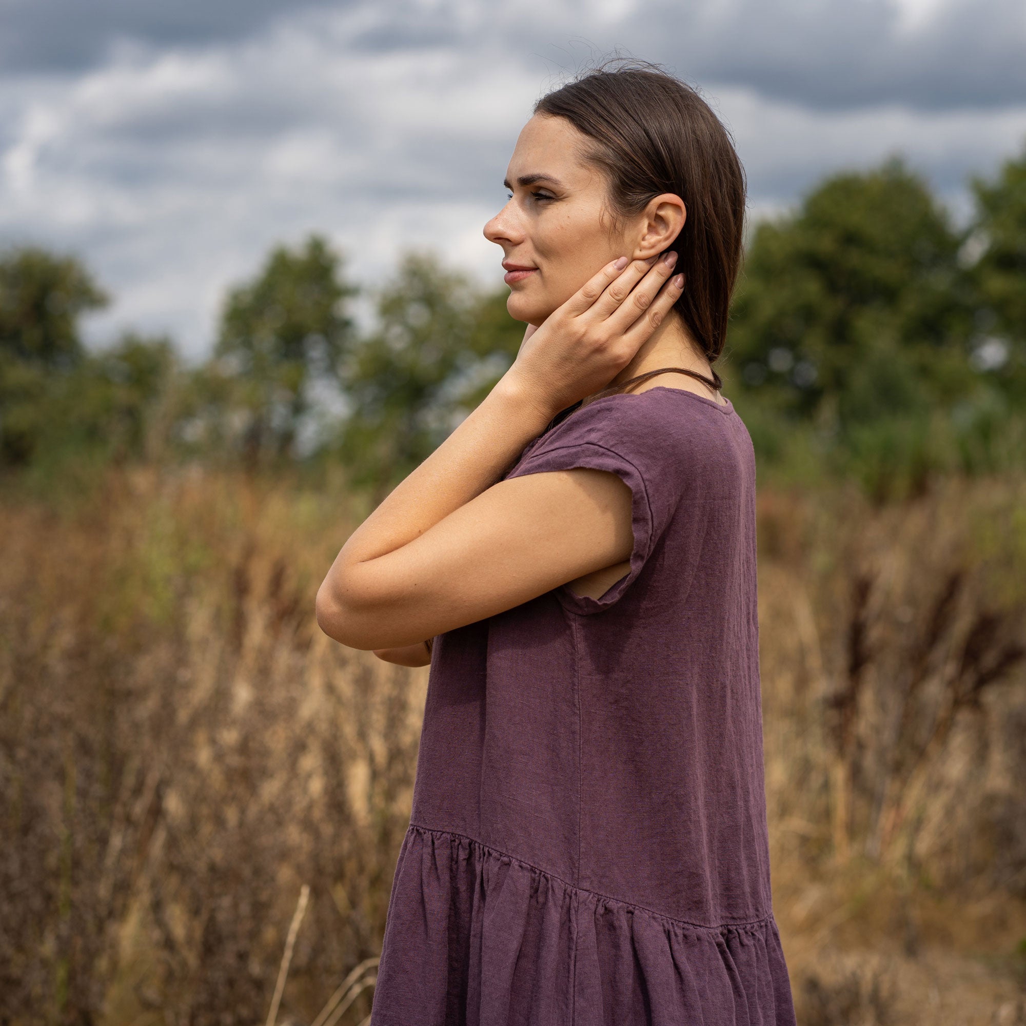 Linen Smock Dress Cecilia Shadow Purple