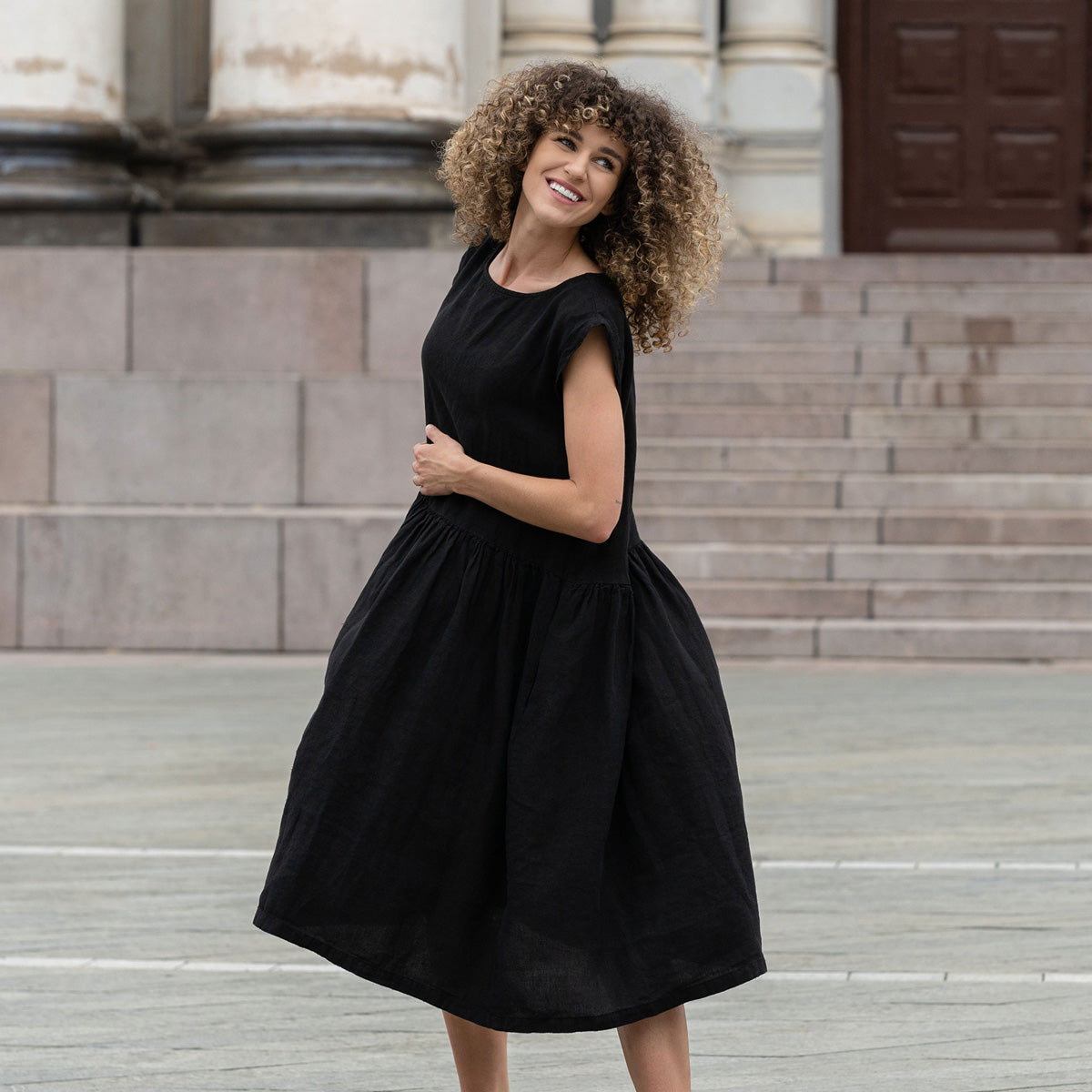 Linen Smock Dress Cecilia Pure Black