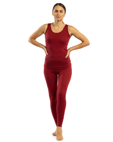 Women&#39;s 160 Merino 2-Piece Set Of Sleeveless Top &amp; Bottom Royal Cherry
