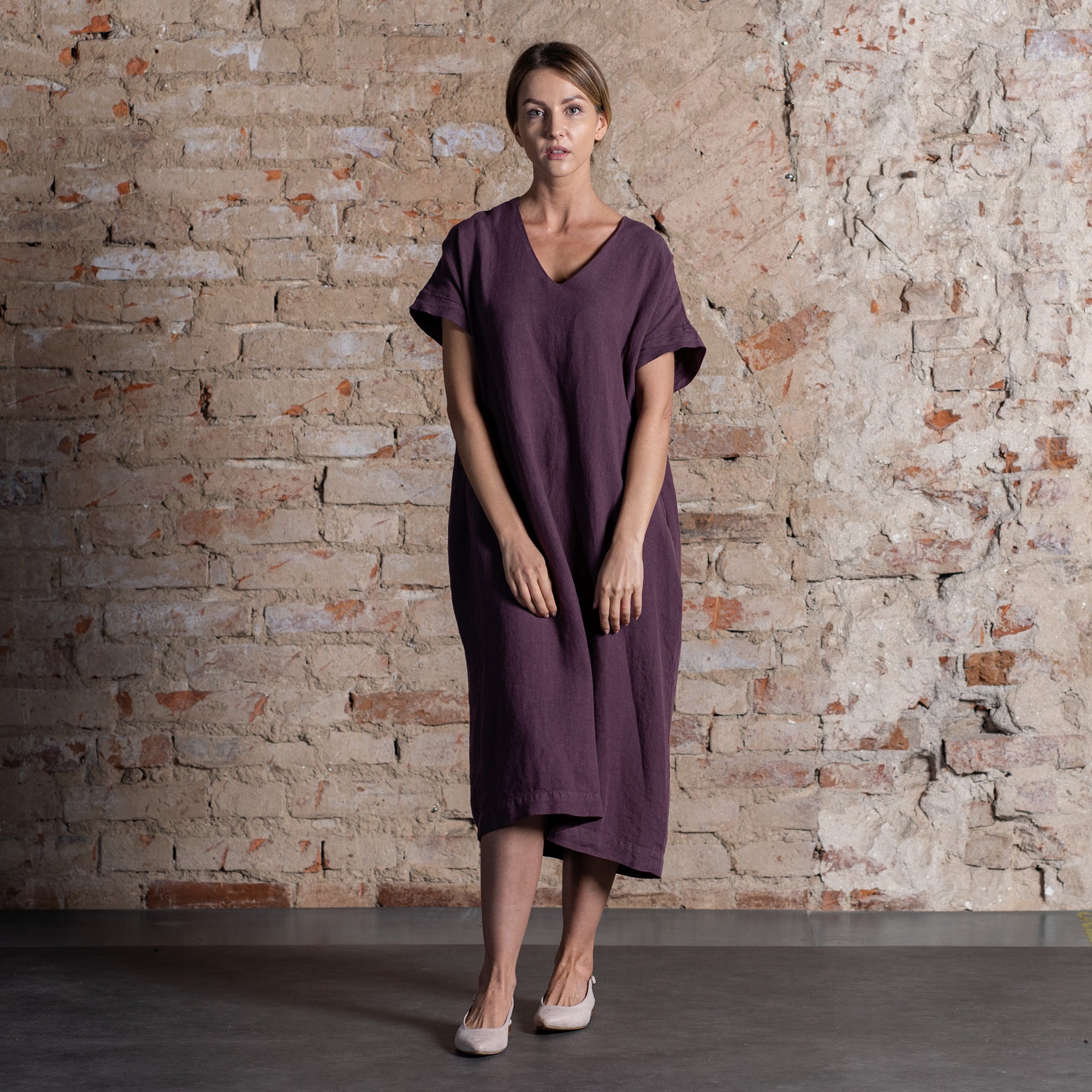 Linen Loose Dress Joelle Shadow Purple