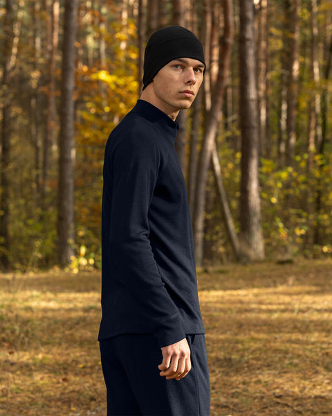 Men&#39;s Merino 250 Zip neck top 250gsm Dark blue
