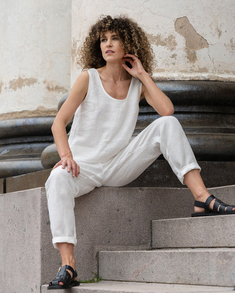Linen Matching 2-Piece Set of Ana Crop Top &amp; Dakota Pants in pure white