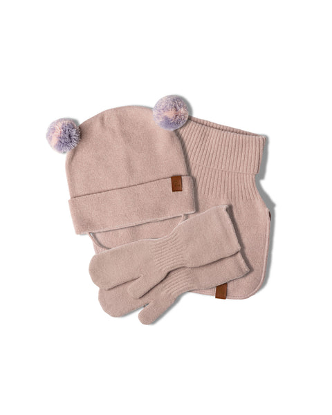 Knitted Baby Beanie, Dickie &amp; Mitten&#39;s 3-Piece Set Dusty Pink