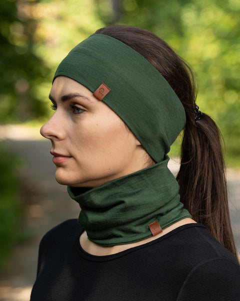Women&#39;s Headband and Gaiter Set Dark Green