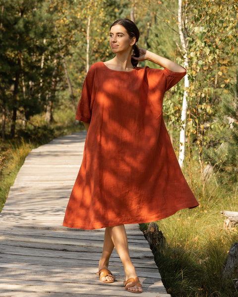 Linen Oversize Dress Olivia Cinnamon Red